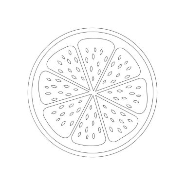 Beyaz arka planda limon veya turuncu dilimlenmiş doğrusal simge. İnce siyah çizgi özelleştirilebilir illüstrasyon. 