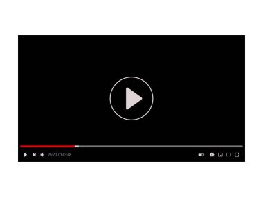 Video oynatıcı. Ekran hacim ayarları, pencere boyutu, çalma hızı ve görüntü kalitesiyle siyahtır. Vektör grafikleri.