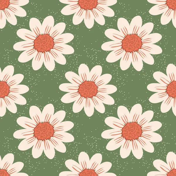 野生の大きなカモミールの花 緑の背景に大きな花を持つシームレスな夏のパターン 装飾枕 インテリアデザインに印刷するため ベクトルグラフィックス — ストックベクタ