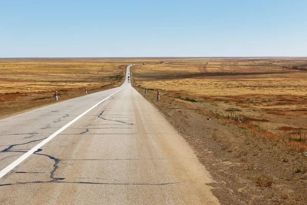 Moğol bozkırında asfalt yol