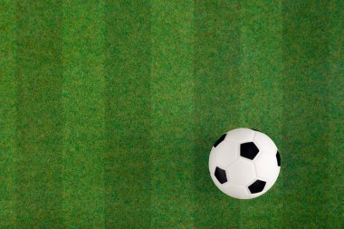 Futbol futbol alan çim topu arka plan. Düz yatıyordu. Üstten Görünüm