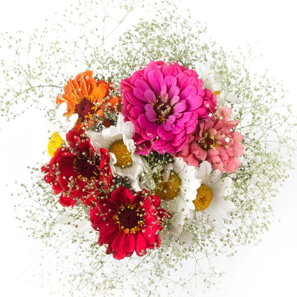 Гарний букет з різнокольорових квітів на яскравому тлі. Вид зверху — стокове фото