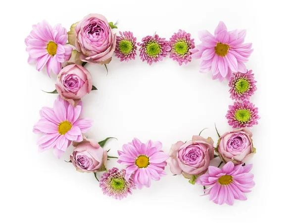 핑크 꽃 프레임 텍스트 위한 공간입니다. 플랫이 하다. 상위 뷰 — 스톡 사진