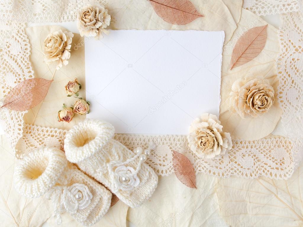 New Born Or Baptism Greeting Card Blank Paper With Baby Girl New Born Or Baptism Greeting Card Blank Paper With Baby Girl