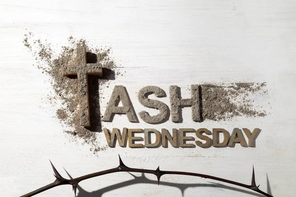 Ash wednesday, crucifix made of ash, dust as christian religion. Lent beginning — Stock Photo, Image