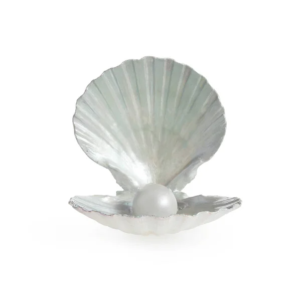 Pearl inside seashell isolated on white background — Stock Photo, Image