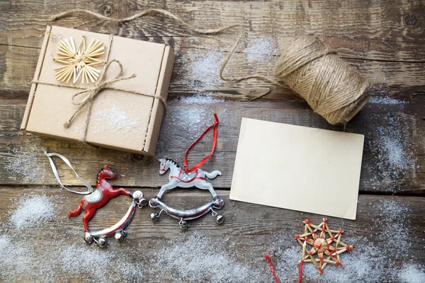 Christmas Decorations. Wooden Background. — Stock Photo, Image