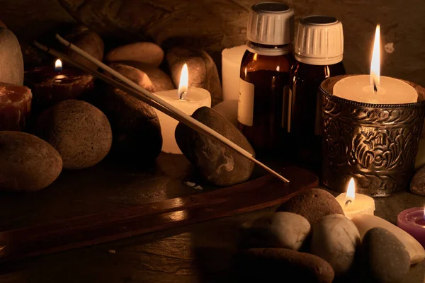 Kamienie Aromatyczne Świece Terapii Relaksu — Zdjęcie stockowe