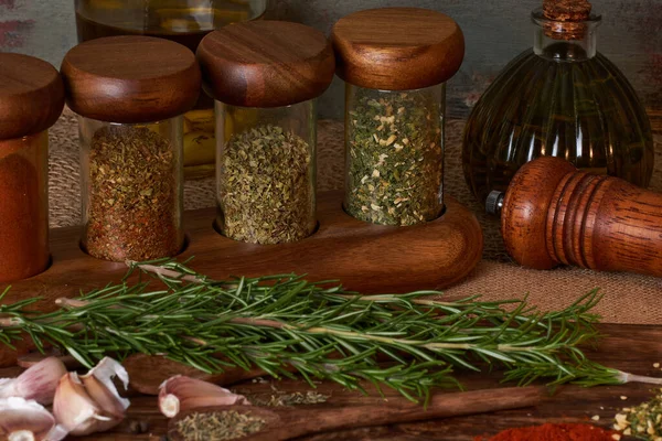 Huile Olive Épices Pour Aromatiser Aromatiser Les Aliments Maison — Photo
