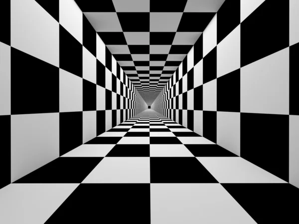 Checkered black and white tunnel — Stock Photo, Image