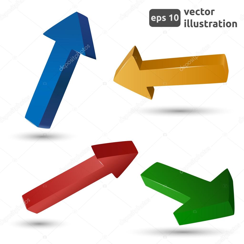 Set of colorful 3d arrows. Vector illustration.