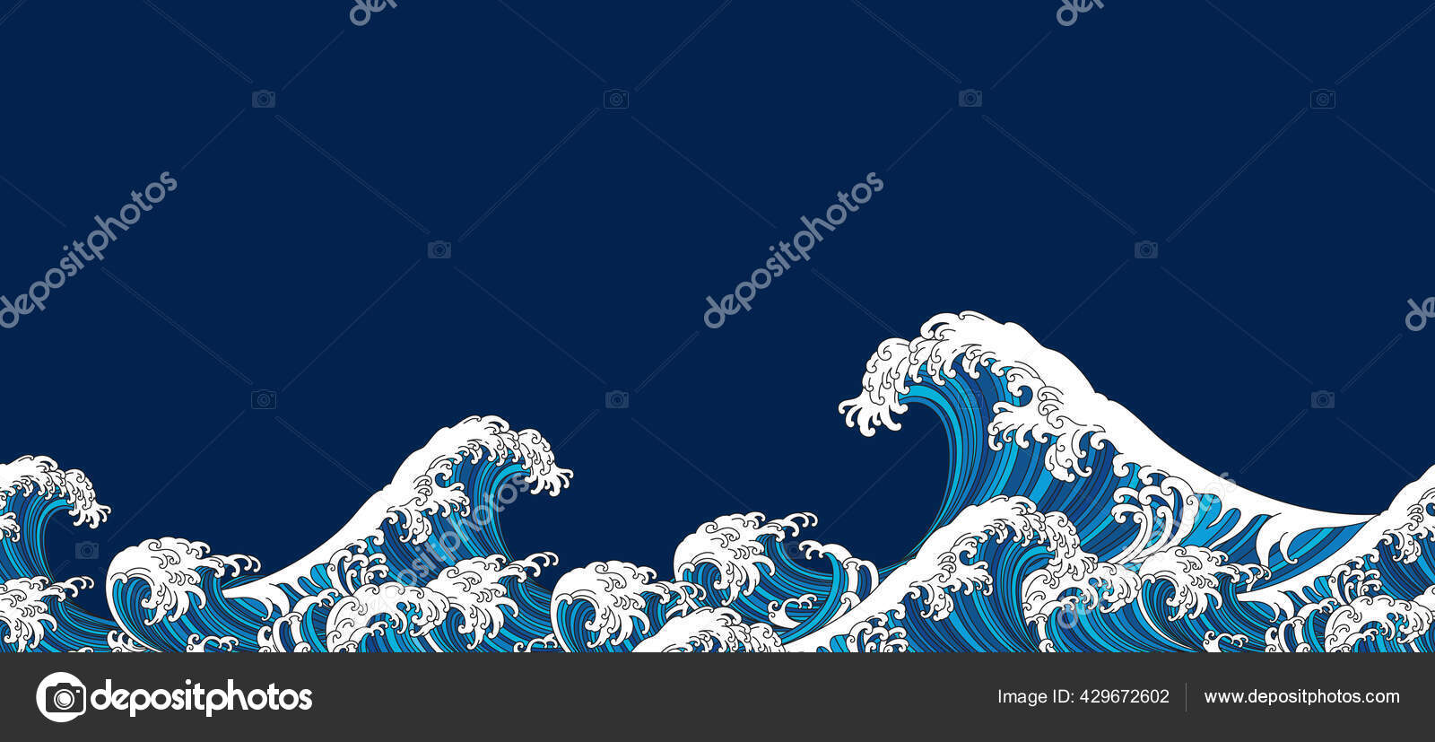 Japan Wave Oriental Design Seamless Background Vector Illustration Isolated Blue Stock Vector Image By C Gthd