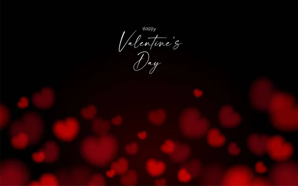 Valentine Card Black Dark Night Seamless Background Red Bokeh Heart — Stock Vector