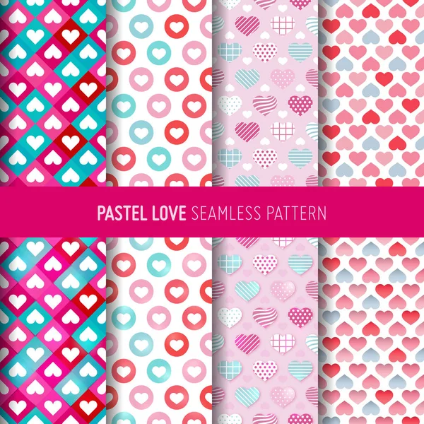 愛のシンボルシームレスパターン バレンタインデーギフト包装紙とパステルの背景 — ストックベクタ