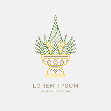 Phan Baisri çizgisi sanat temsilciliği. Tayland, Kuzeydoğu, Isan, Esan hoş geldiniz ziyaretçi, düğün, geleneksel ev kutsaması, dini tören, muz yaprağından ürünler