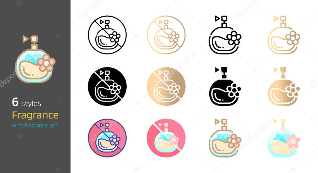 No fragrance icon set. Fragrant free and perfume cosmetics various style collection vector illustration