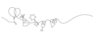 Yeni yıl kutlaması bir çizgiyi sürekli süslüyor. şirin simge ayırıcısı minimalizm ince çizgi illüstrasyon alanını süsledi