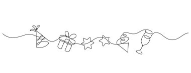 Yeni yıl kutlaması bir çizgiyi sürekli süslüyor. Şirin simge ayırıcı minimalizm ince çizgi illüstrasyonunu süsledi