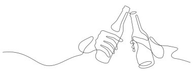 Bira bir çizgi şıngırdıyor ve sürekli minimalizm çiziyor. Bira şişesi, ince çizgili illüstrasyon fotokopi alanı şerefine kadeh kaldırıyor.