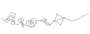 Sevgililer günü dekoratif sanatı bir satır elle çizilmiş. Aşk simgesi minimalist element ince çizgi çizimi