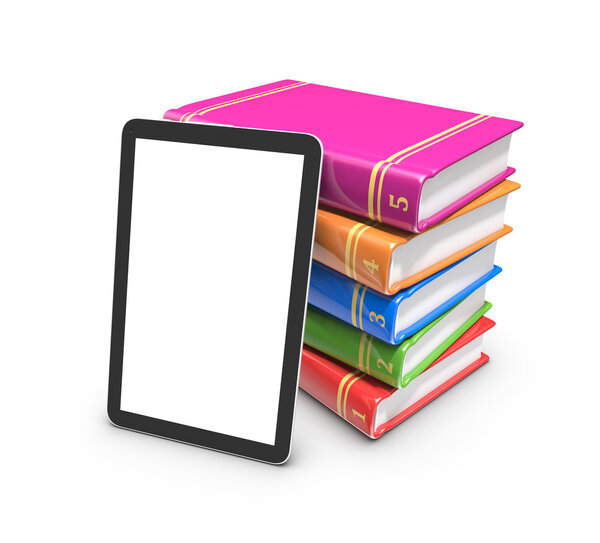 Скрижаль на цветных книгах, изолированных на белом. 3d-рендеринг
.