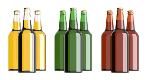 Lahvové pivo žluté, zelené a červené barvy. — Stock fotografie