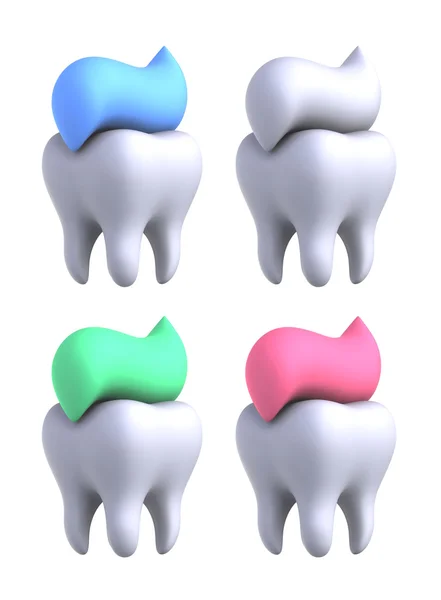 Tanden en kleur tand plakken geïsoleerd op wit. — Stockfoto