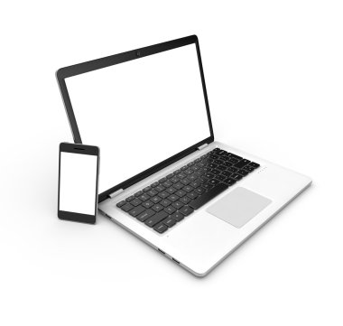 Modern dizüstü ve üzerinde beyaz izole smartphone. 