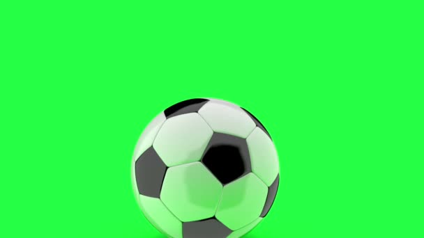 サッカー ボール ドロップとクロマキー グリーン バック グラウンドにジャンプ. — ストック動画