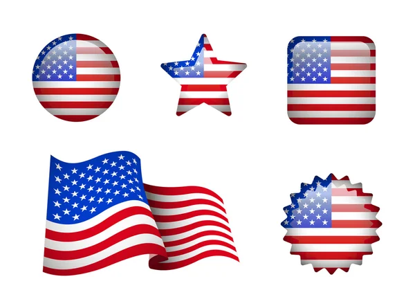 Set of American flag on white. — Stock Vector