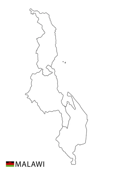 マラウィ地図 黒と白の詳細なアウトライン地域 ベクターイラスト — ストックベクタ