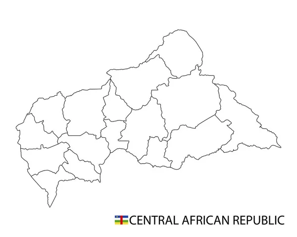 Mapa República Centro Africana Preto Branco Detalham Regiões País Ilustração — Vetor de Stock