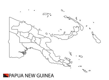 Papua Yeni Gine haritası, ülkenin siyah beyaz ana hatları. Vektör illüstrasyonu
