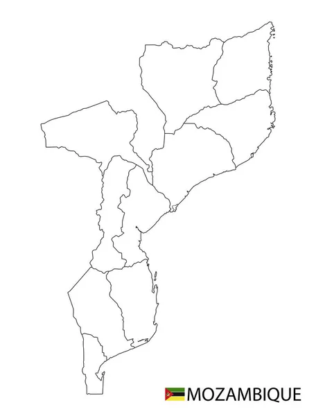 Moçambique Mapa Preto Branco Detalhou Regiões País Ilustração Vetorial —  Vetores de Stock