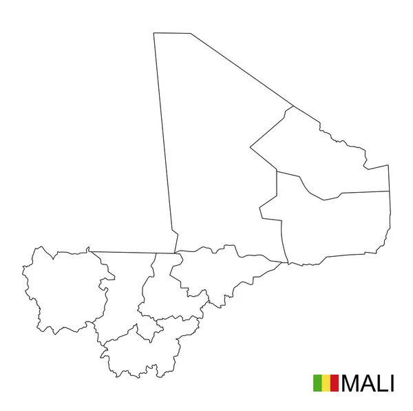 Mali Mapa Preto Branco Detalhou Regiões País Ilustração Vetorial —  Vetores de Stock