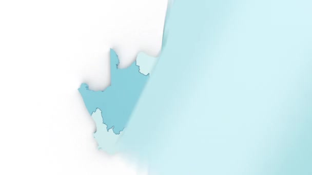 地图上的南非蓝绿色的 顶部视图 由从上至下的不同区域在白色背景下形成 — 图库视频影像