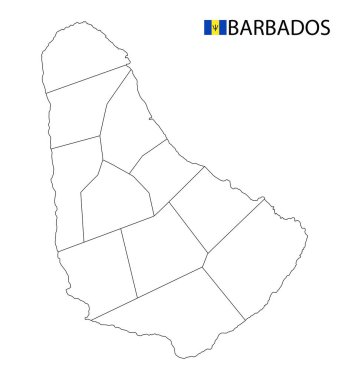 Barbados haritası, ülkenin siyah beyaz ana hatları. Vektör illüstrasyonu