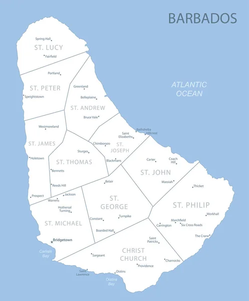 Blue Gray Mapa Detallado Las Divisiones Administrativas Barbados Ubicación Mundo — Vector de stock