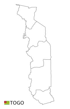 Togo haritası, ülkenin siyah ve beyaz ana hatları. Vektör illüstrasyonu