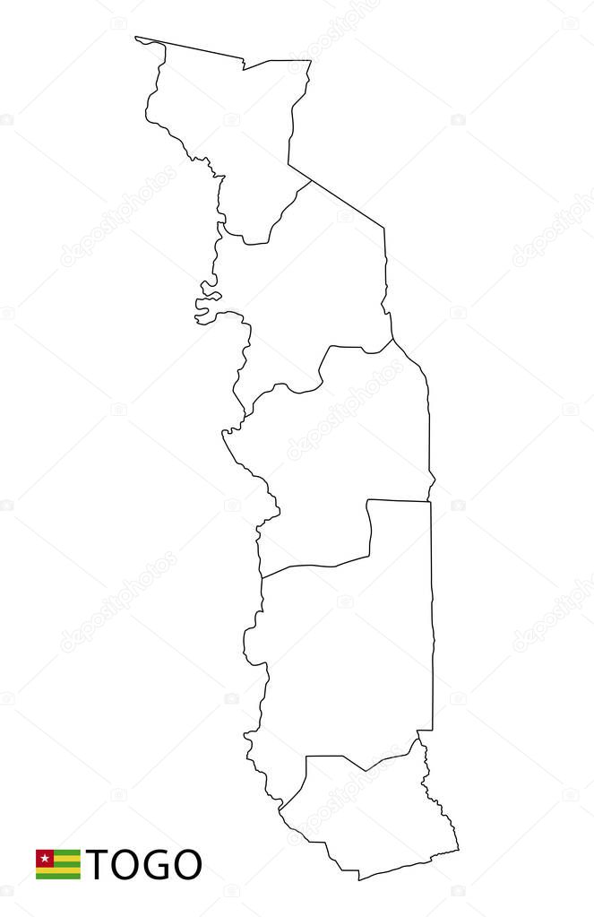 Togo map, black and white detailed outline regions of the country. Vector illustration