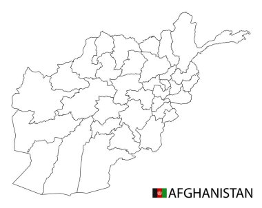 Afganistan haritası, ülkenin siyah beyaz ana hatları. Vektör illüstrasyonu