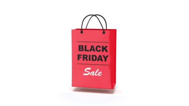 Koncepcja Sprzedaży Black Friday Czerwona Torba Zakupy Obracająca Się Białym — Wideo stockowe