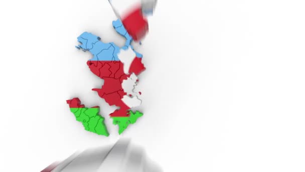 Mapa Azerbaijão Com Bandeira Vista Superior Formado Por Regiões Individuais — Vídeo de Stock