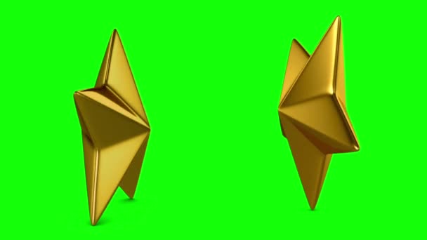 Estrellas doradas giratorias en diferentes posiciones sobre un fondo verde. — Vídeo de stock