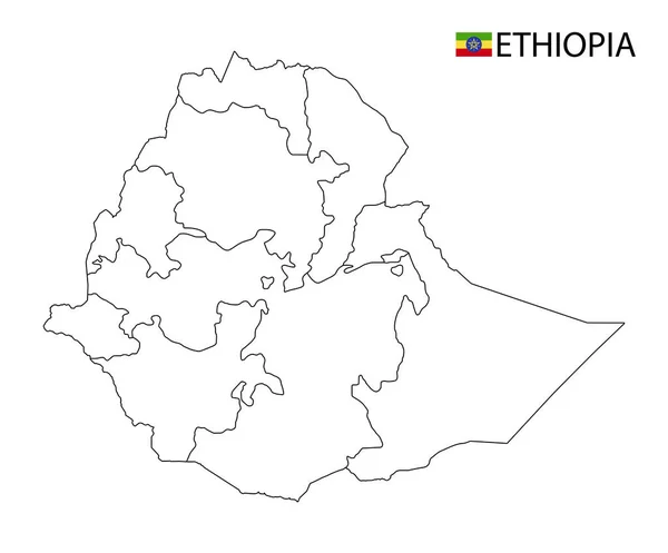 Etiyopya haritası, ülkenin siyah beyaz ana hatları. — Stok Vektör