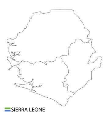 Sierra Leone haritası, ülkenin siyah beyaz ana hatları. Vektör illüstrasyonu