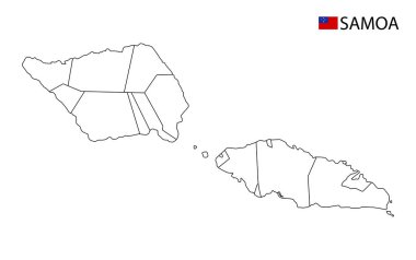 Samoa haritası, ülkenin siyah beyaz ana hatları. Vektör illüstrasyonu
