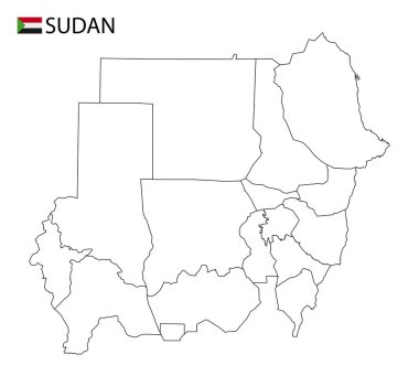 Sudan haritası, ülkenin siyah beyaz ana hatları. Vektör illüstrasyonu