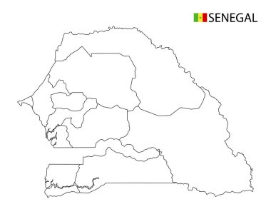 Senegal haritası, ülkenin siyah beyaz ana hatları. Vektör illüstrasyonu