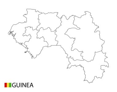 Gine haritası, ülkenin siyah ve beyaz ana hatları. Vektör illüstrasyonu